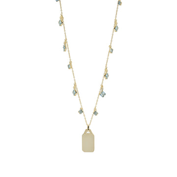 Collar de plata de ley 925 con placa rectangular y cristales azules