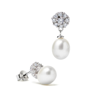 Pendientes de plata con perla blanca y circonitas
