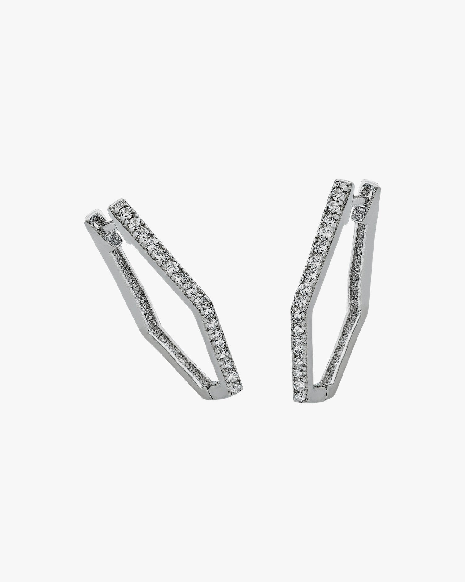 Boucles d'oreilles créoles hexagonales avec zircone cubique