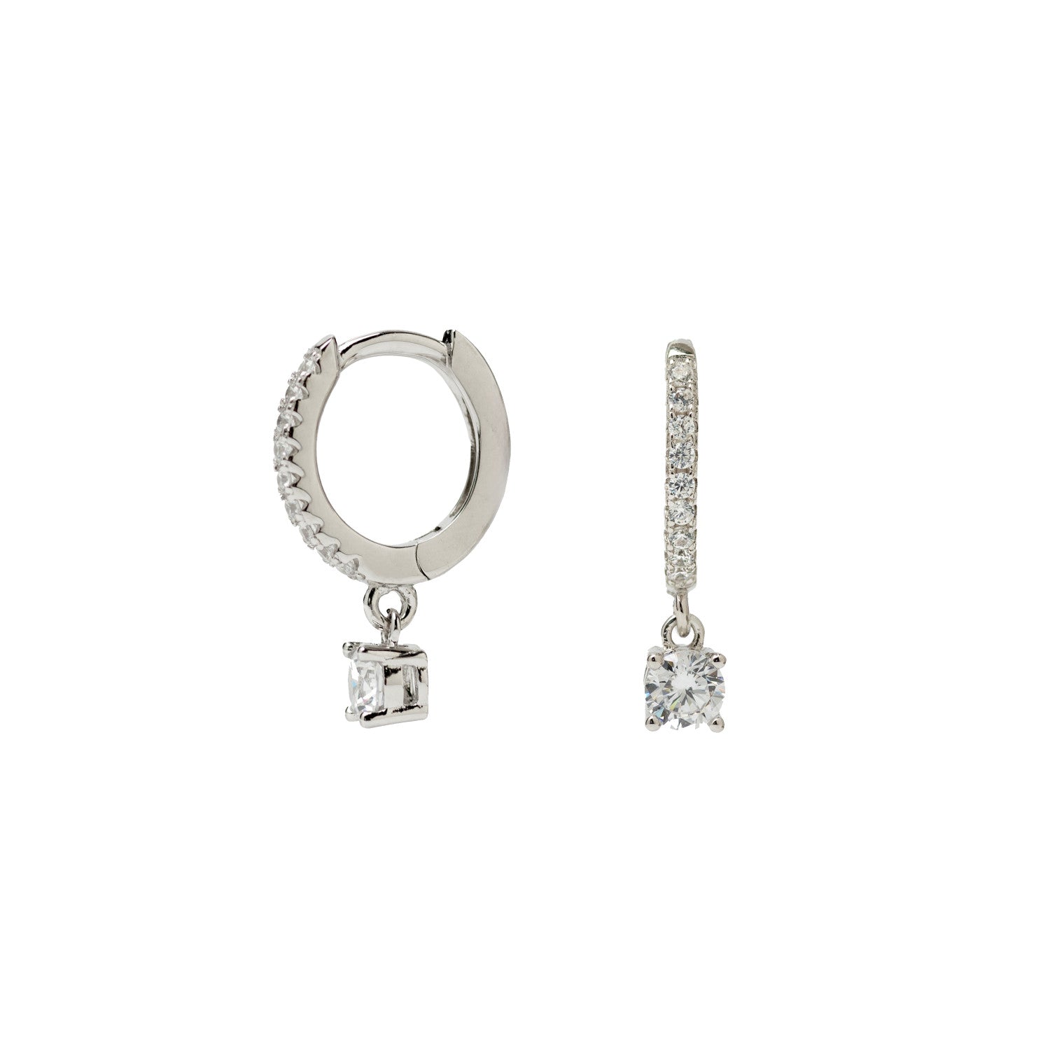 Pendientes aro de plata con cuarzo adamantino colgando