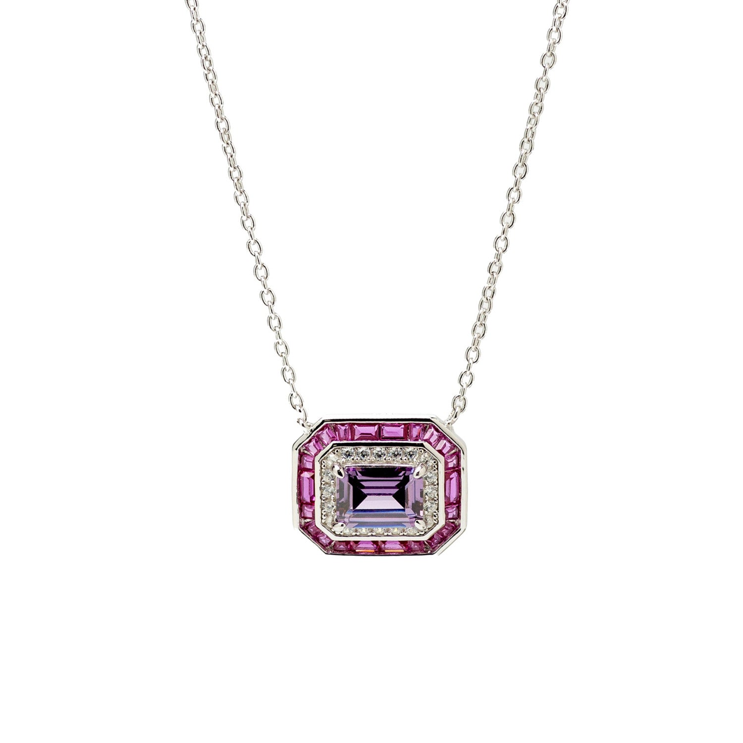 Necklaces with octagonal design stones in amethyst tones