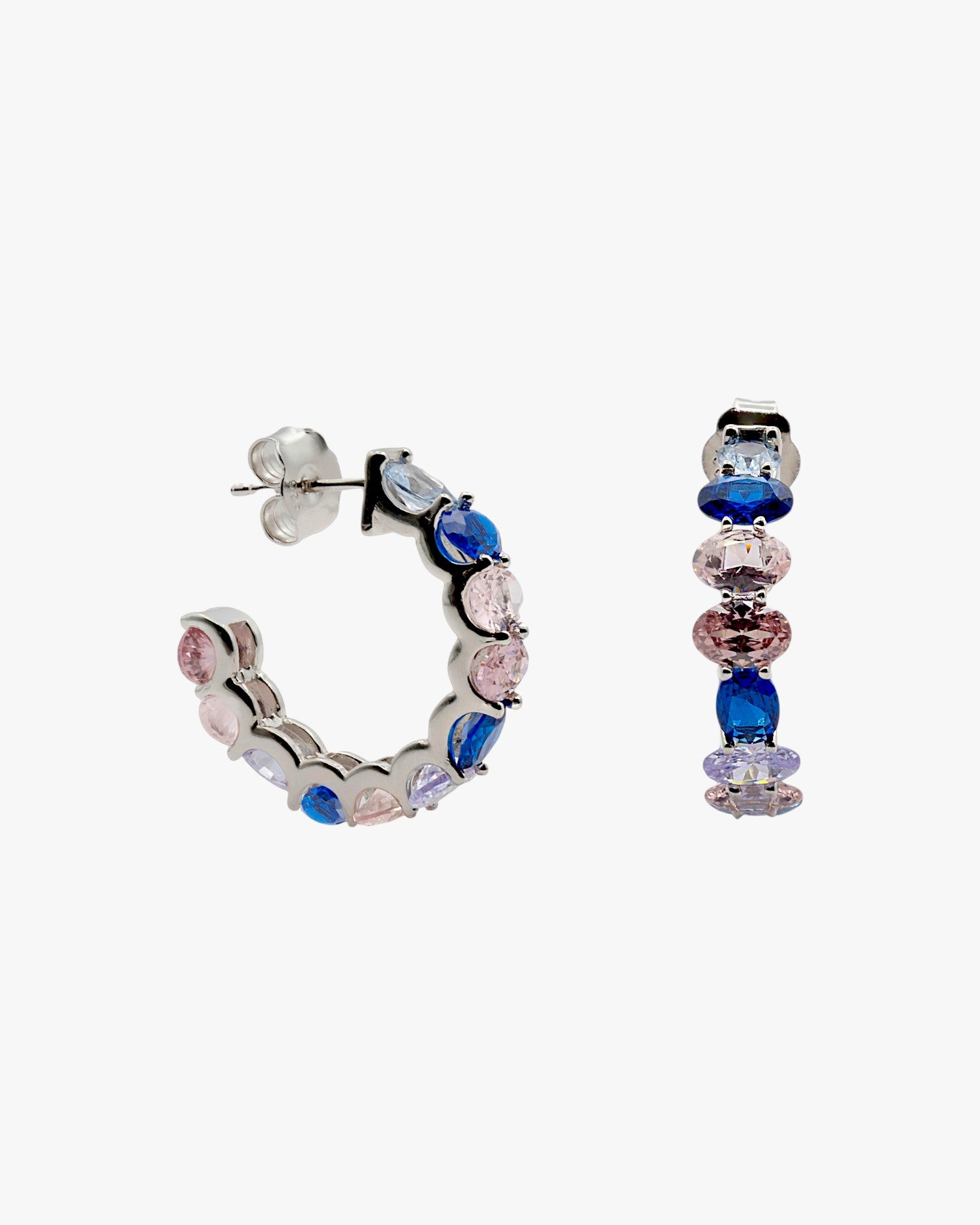 Pendientes aro con piedras en tonos azul y rosa