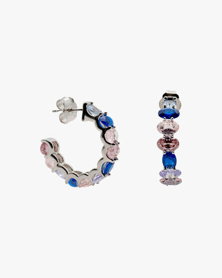 Pendientes aro con piedras en tonos azul y rosa