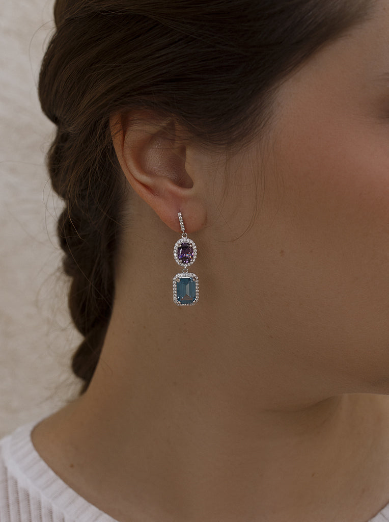 Pendientes de piedras de colores amatista y aguamarina