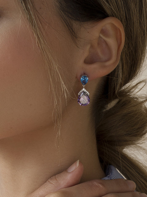 Pendientes de piedras de colores amatista talla pera