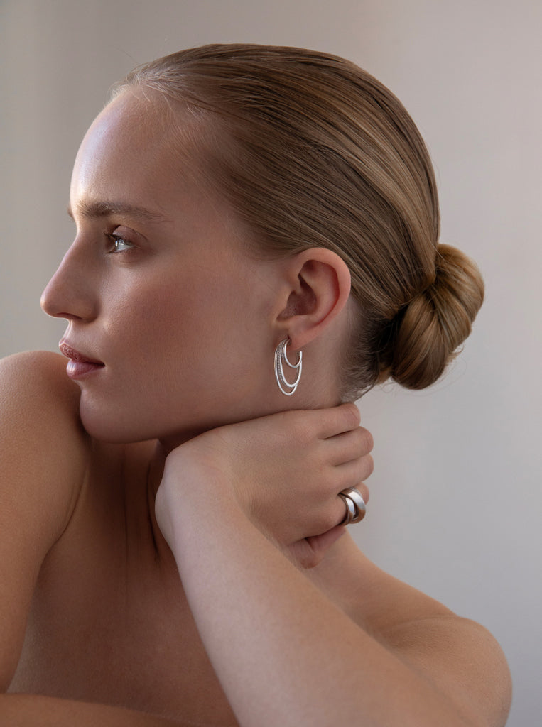 Pendientes de aros triples diferentes tamaños con circonita