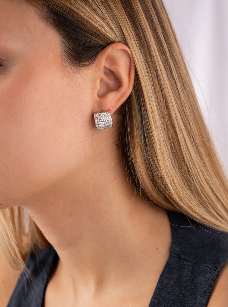 Pendientes aro de plata con circonitas diseño ancho