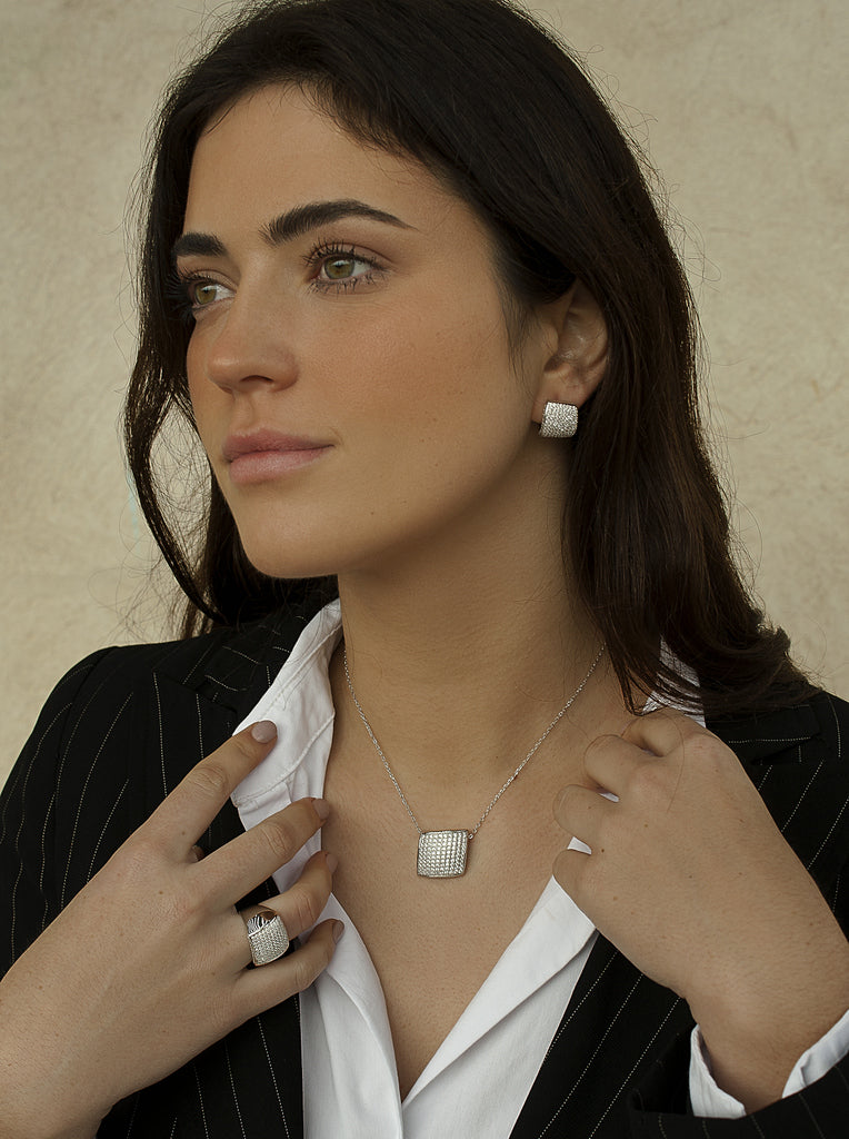 Pendientes aro de plata con circonitas diseño ancho