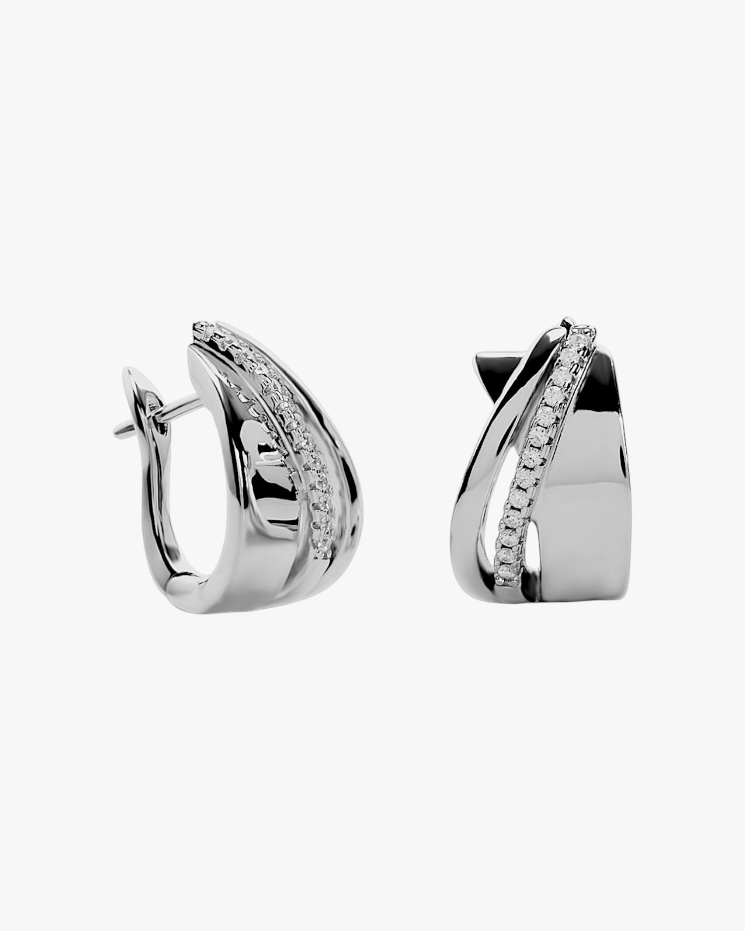 Pendientes aro de plata con circonitas diseño cruzado
