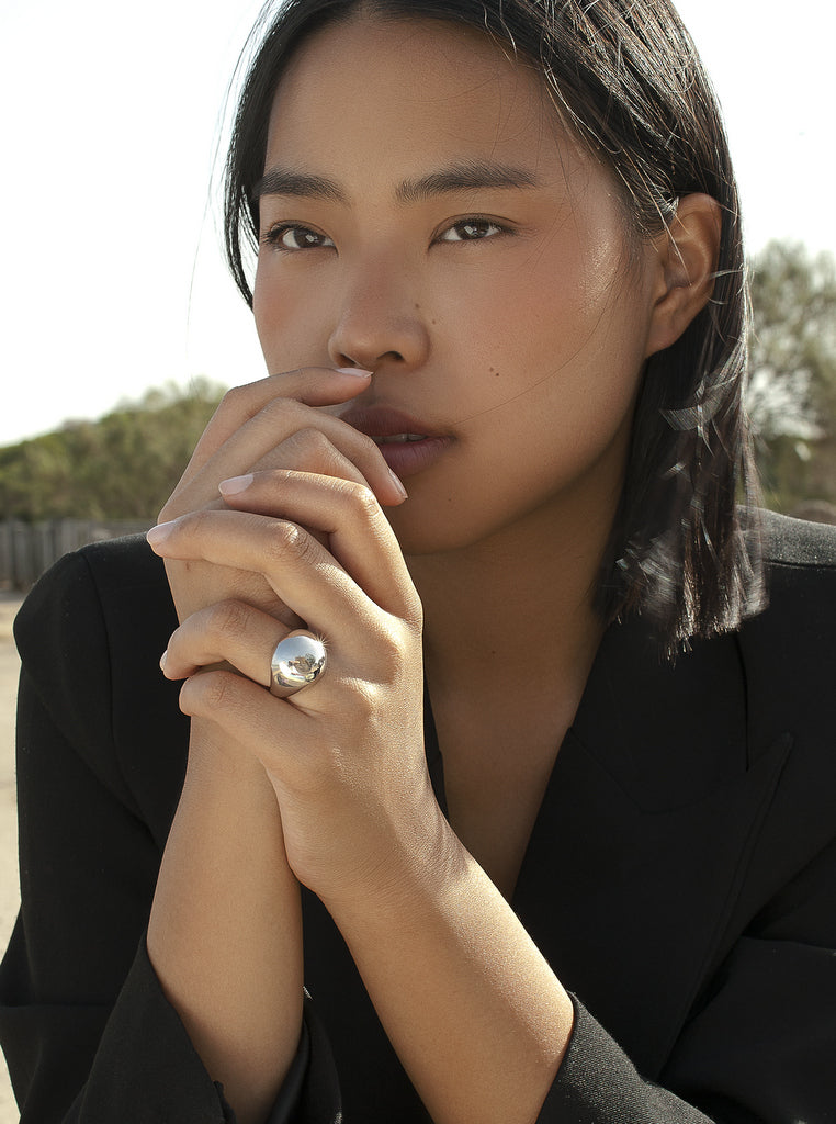 bague grande de argent design organique