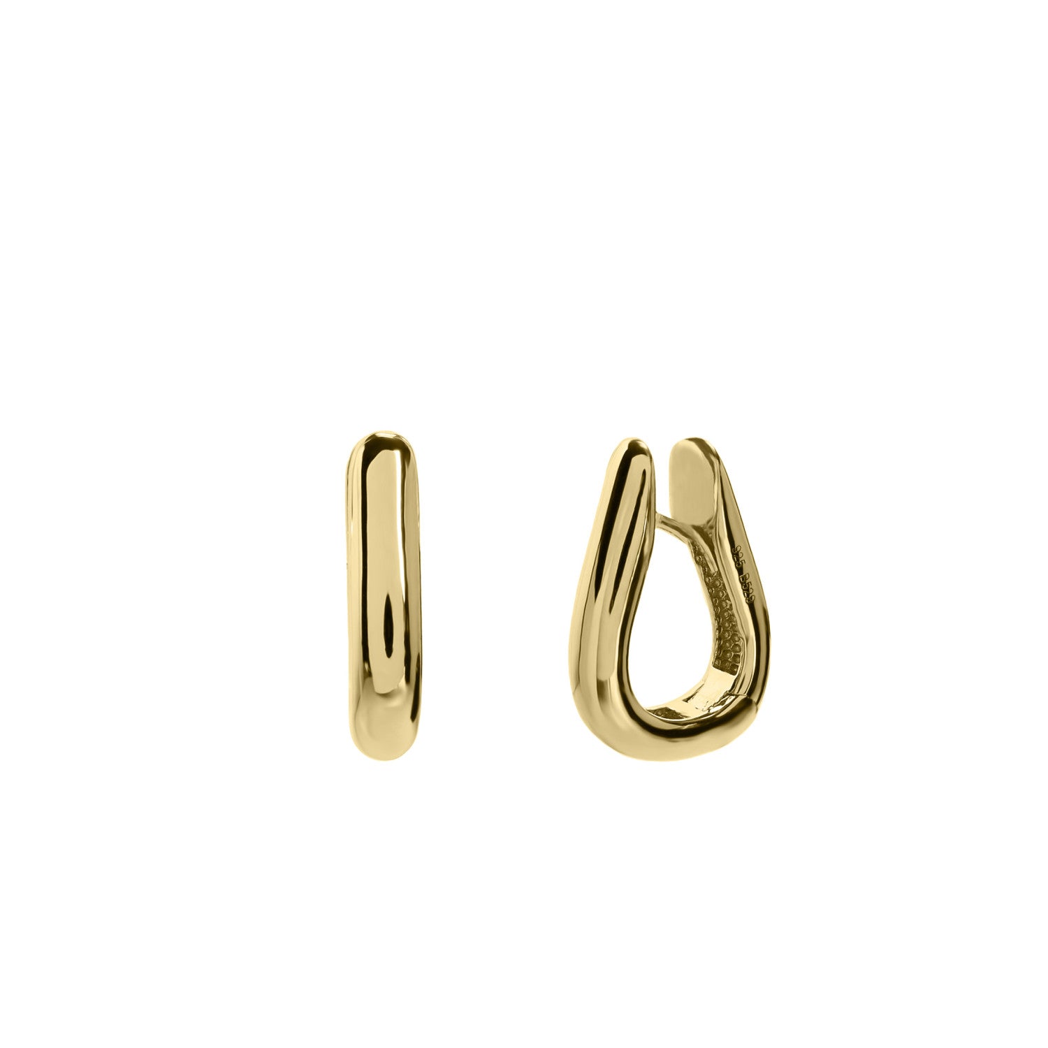 Pendientes aro de plata bañada en oro de diseño ovalado estilo minimalista