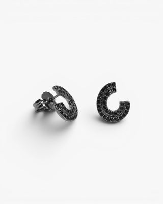 Pendientes pequeños de plata con circonitas negras forma de circulo abierto