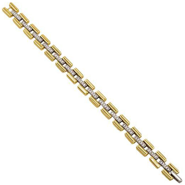 Two-tone bracelet with a mobile structure and cubic zirconia