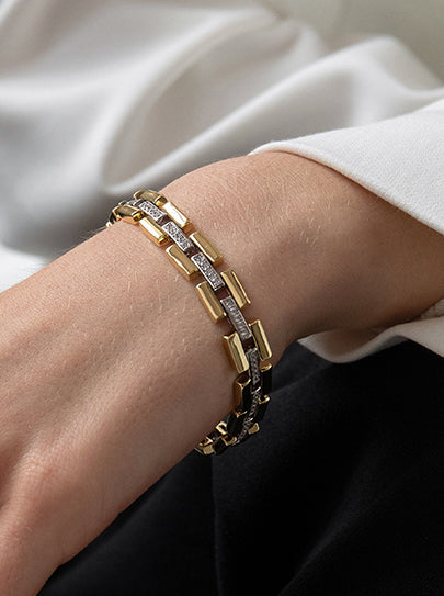 Two-tone bracelet with a mobile structure and cubic zirconia