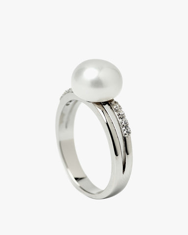 Anillo con perla estilo dobles con circonitas