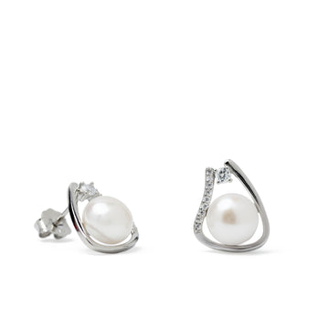 Pendientes con perla pequeños con circonitas