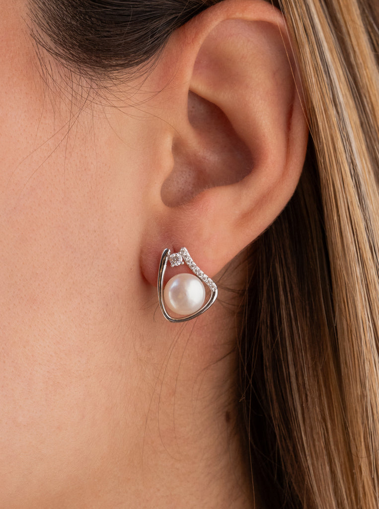Pendientes con perla pequeños con circonitas