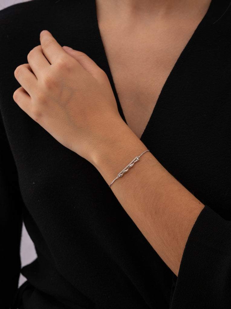 bracelet de argent irrégulier double avec zircons