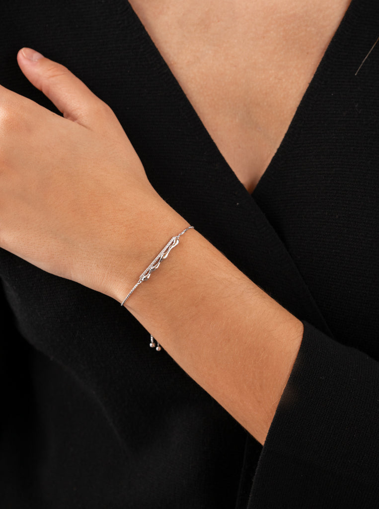 bracelet de argent irrégulier double avec zircons