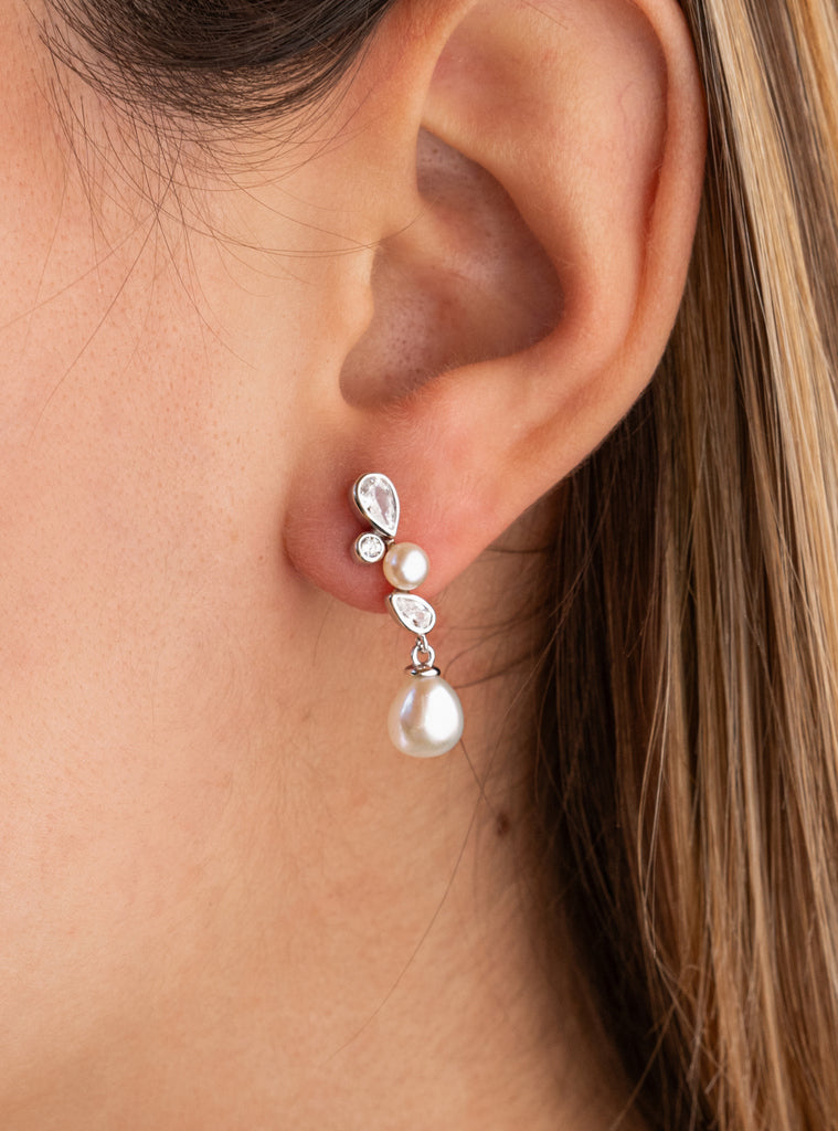 Boucles d'oreilles avec perle argent style elegante avec zircons