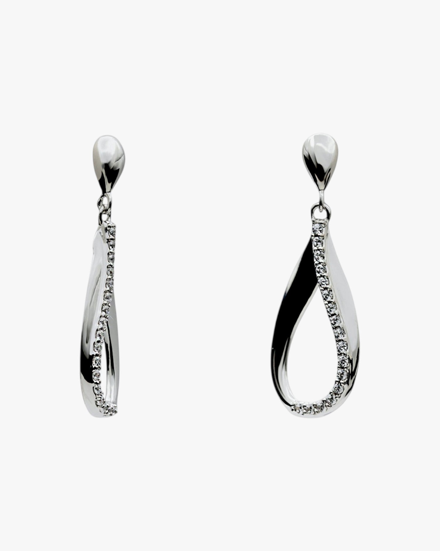 Long, minimalist silver earrings with cubic zirconia