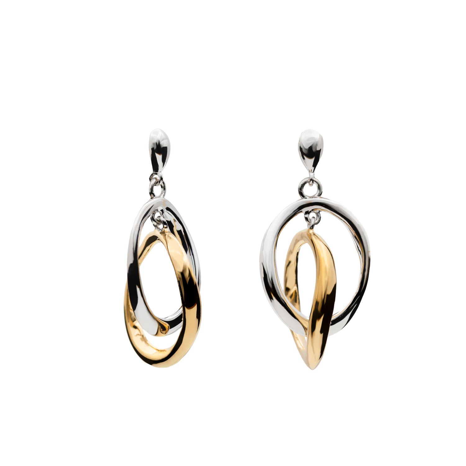 Boucles d'oreilles entrelacées bicolores argentées