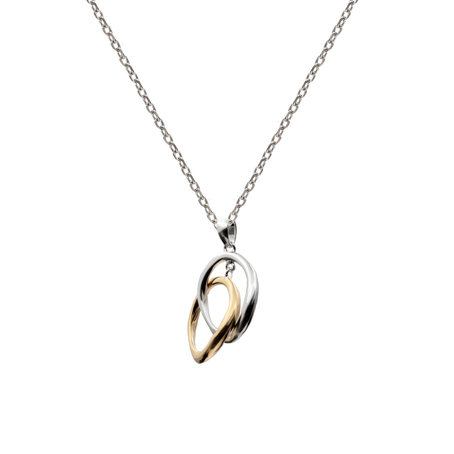 Two-tone silver pendant with intertwined rings