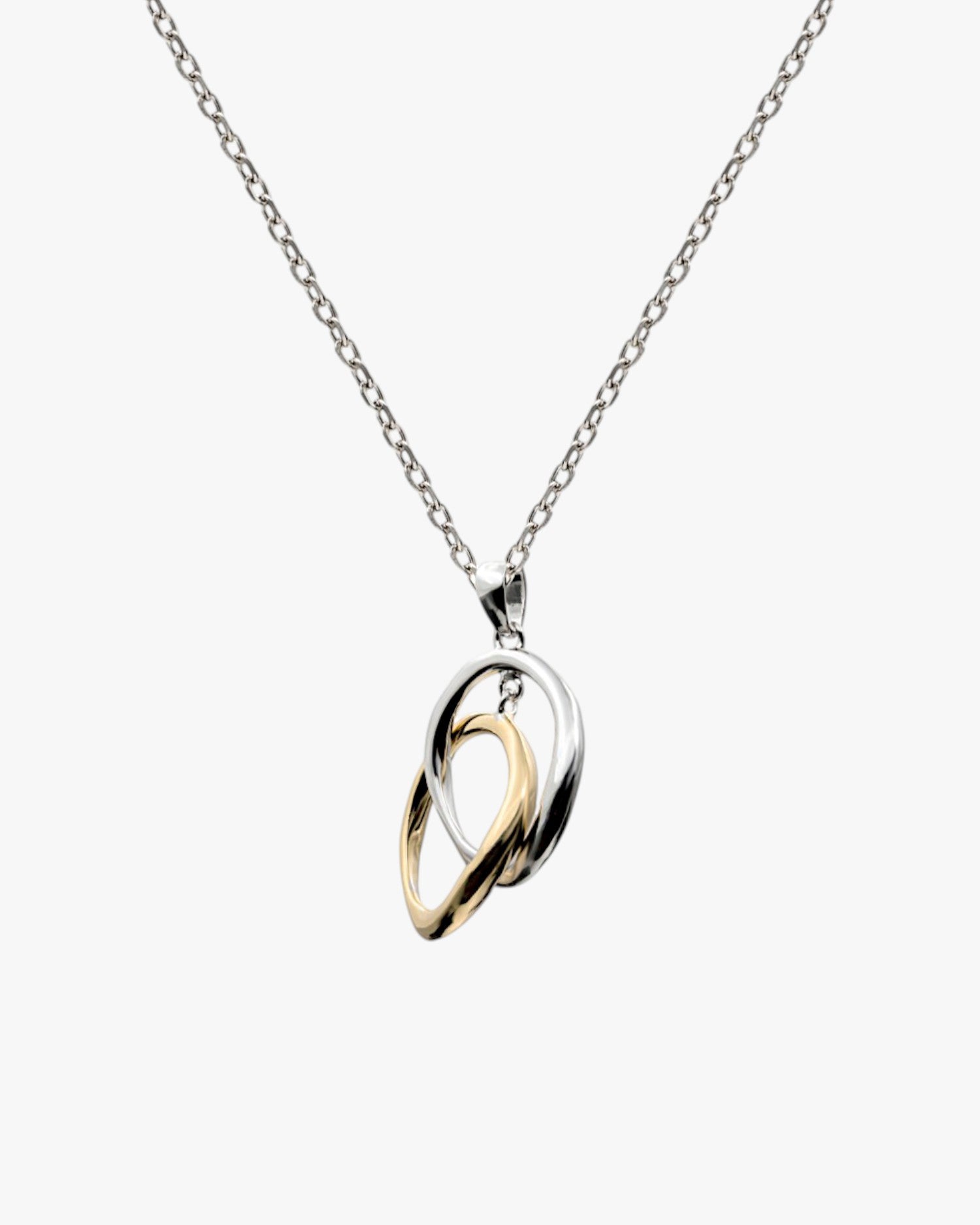 Pendentif bicolore en argent avec anneaux entrelacés
