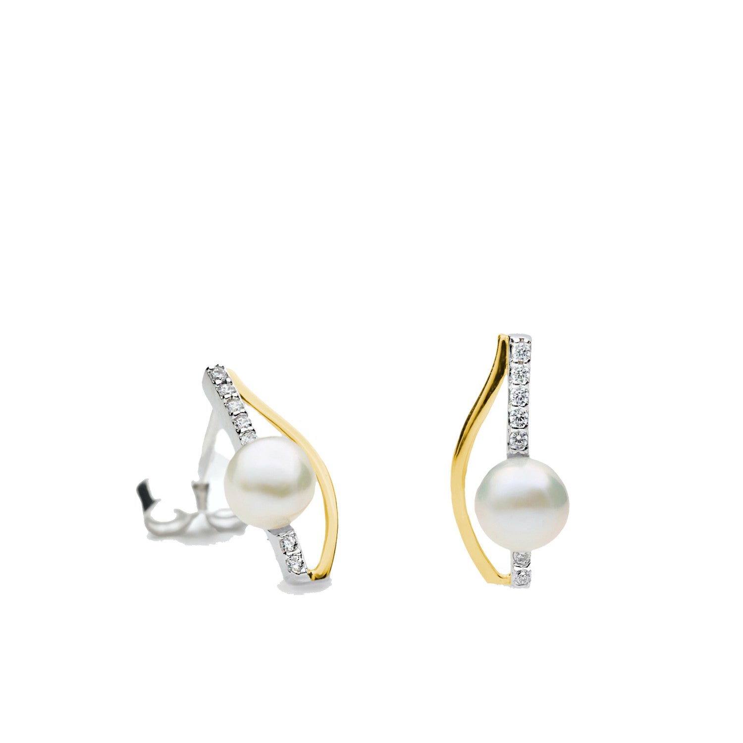 Silver pearl and cubic zirconia earring with a minimalist and elegant design