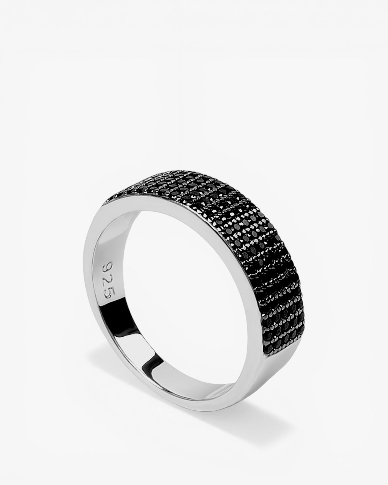 Silver ring with black cubic zirconia