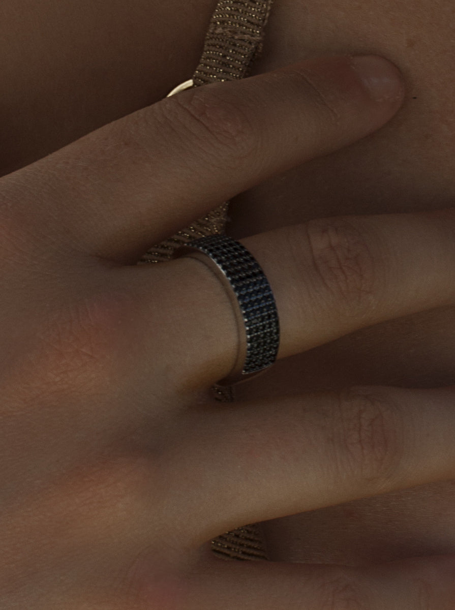 Silver ring with black cubic zirconia