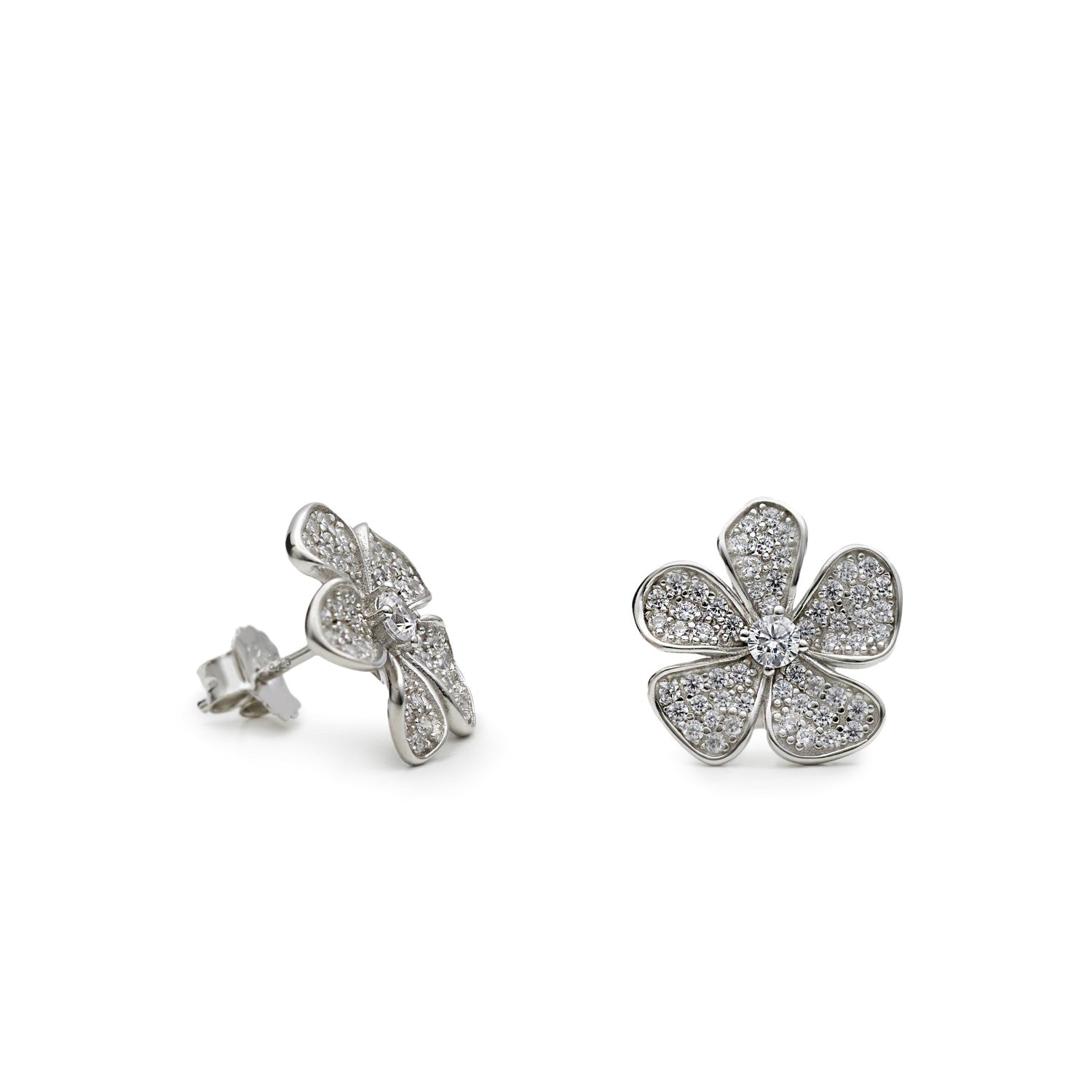 Boucle d'oreille bouton en argent en forme de fleur