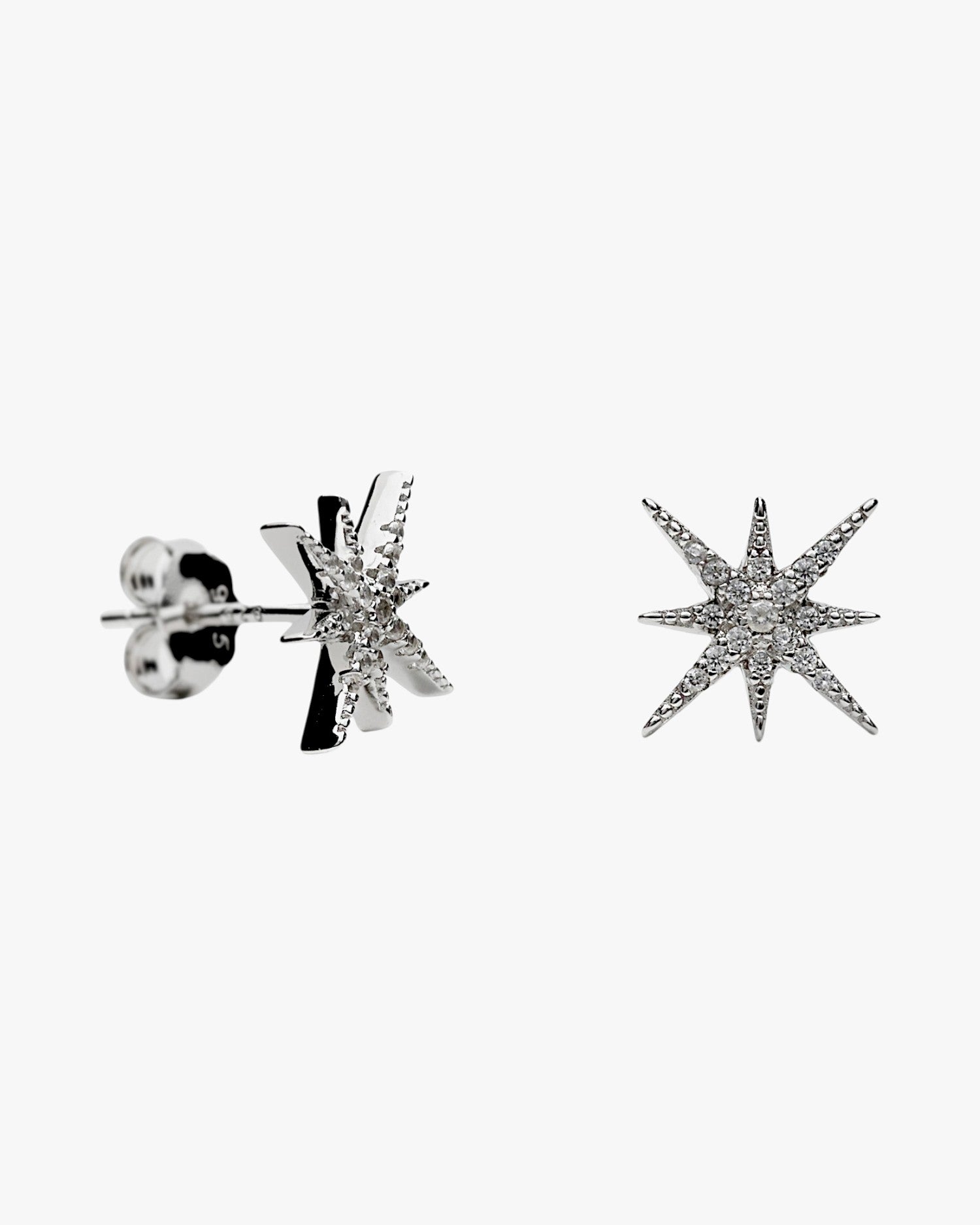 Star-inspired silver earrings with cubic zirconia