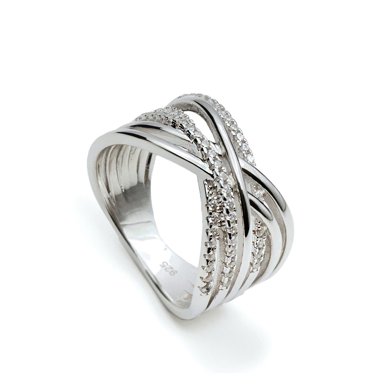 Anillos circonitas diseño múltiples carriles de plata