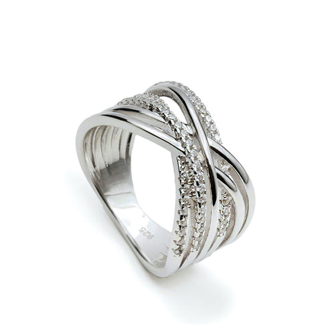 Anillos circonitas diseño múltiples carriles de plata