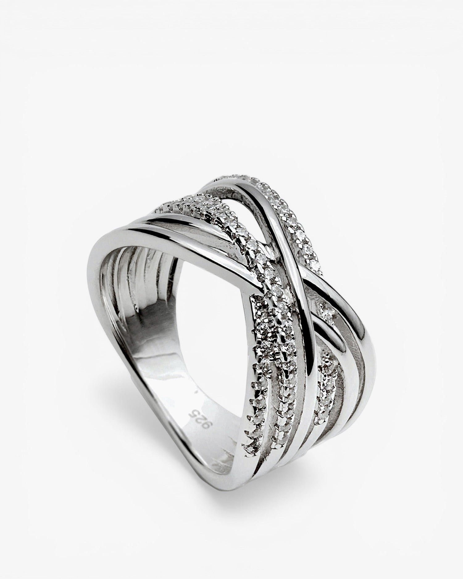 Anillos circonitas diseño múltiples carriles de plata