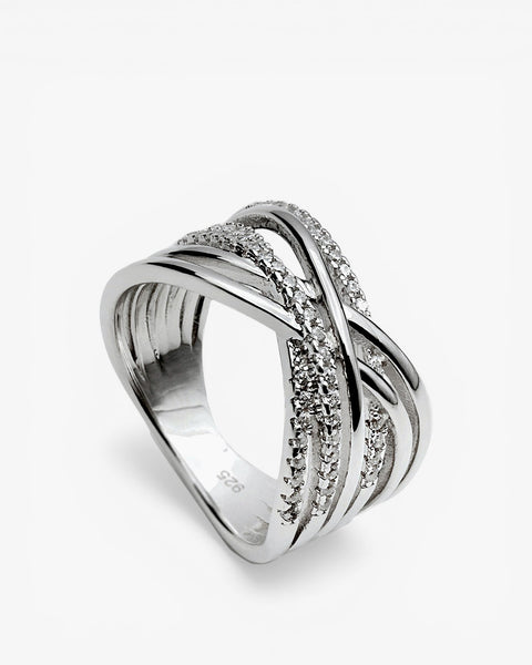 Anillos circonitas diseño múltiples carriles de plata