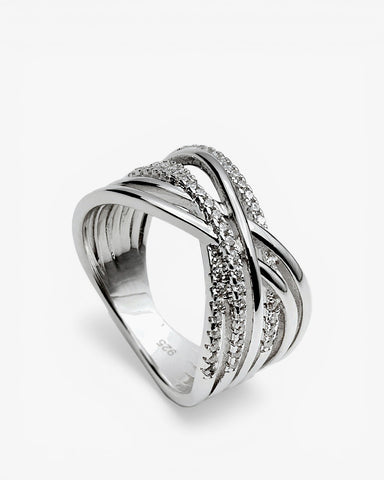 Anillos circonitas diseño múltiples carriles de plata