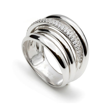 Bague large en argent avec rail en zircon cubique incrusté