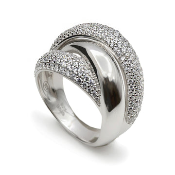 Anillo ancho de plata entrelazado con circonitas