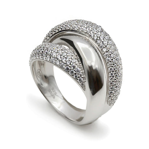 bague ancho de argent entrelazado avec zircons