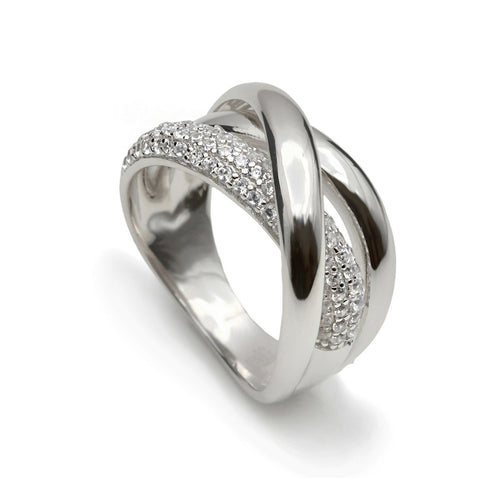 bague ancho de argent croisé avec zircon