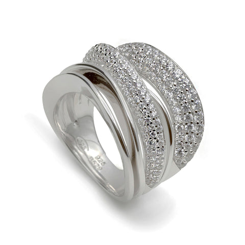 bague ancho de argent avec zircons combinaison de rails fins