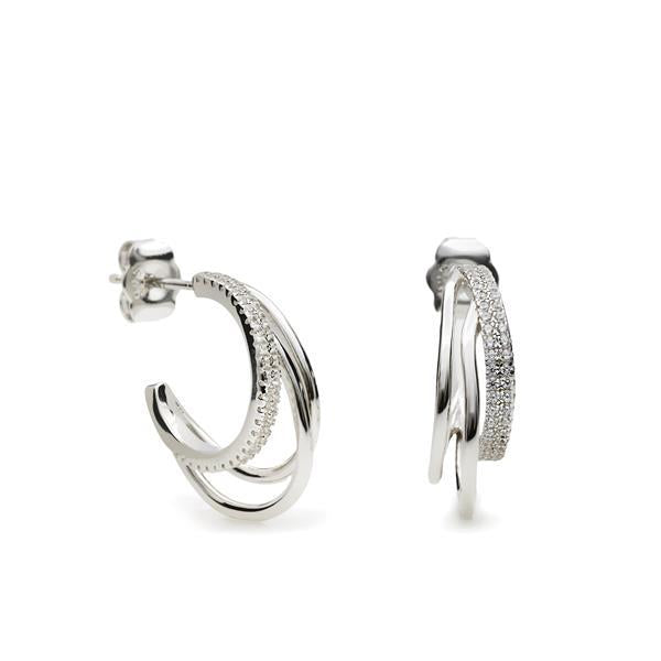 Boucles d'oreillesargent avec trois anneaux et zircons