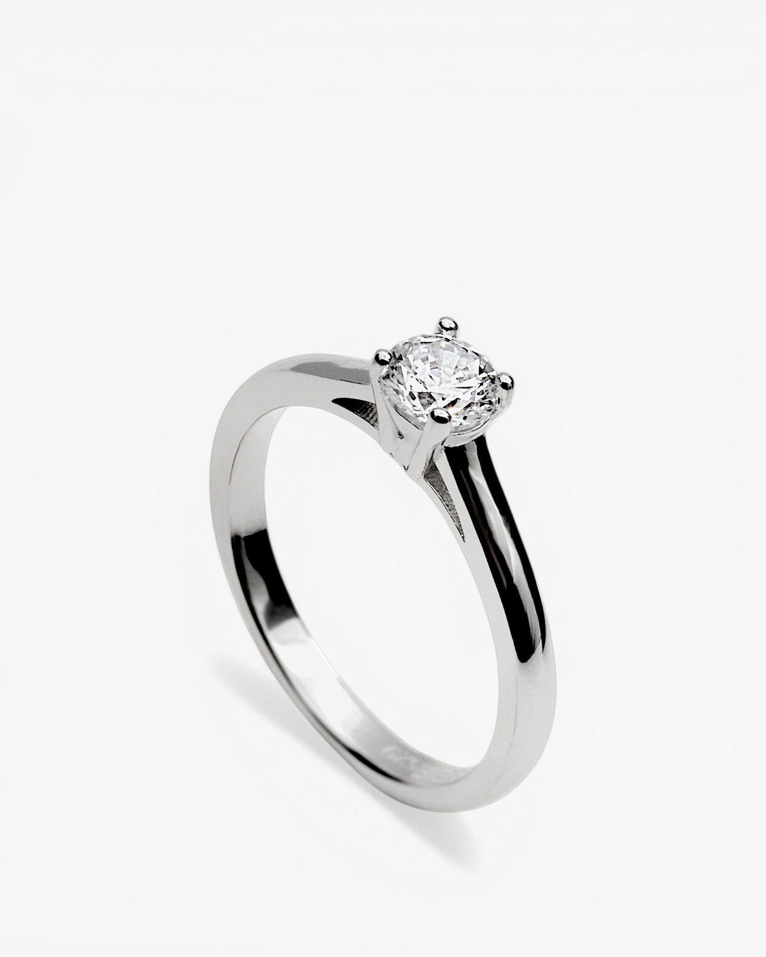 Silver solitaire ring with claw-set cubic zirconia