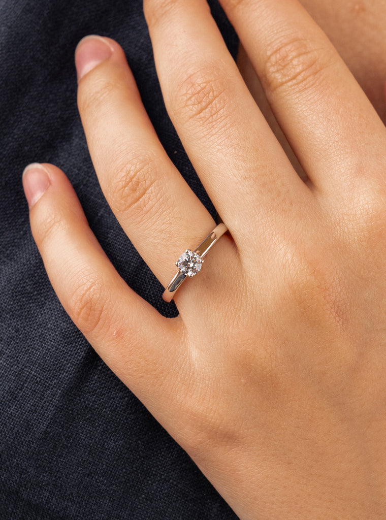 Silver solitaire ring with claw-set cubic zirconia
