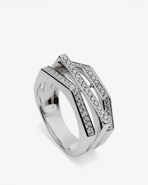 Anillo ancho con circonitas formas geometricas