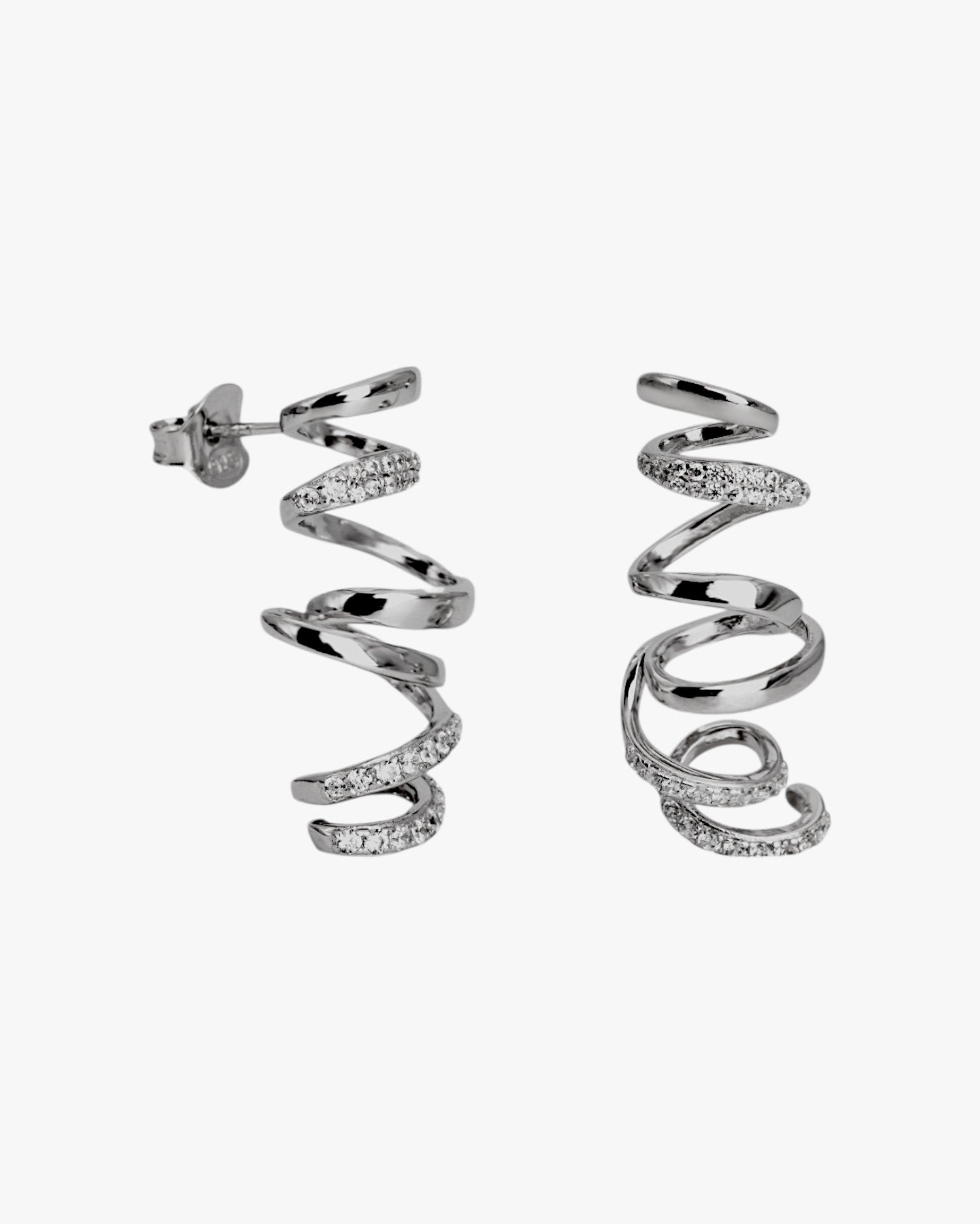 Pendientes largos de plata enredados con circonita