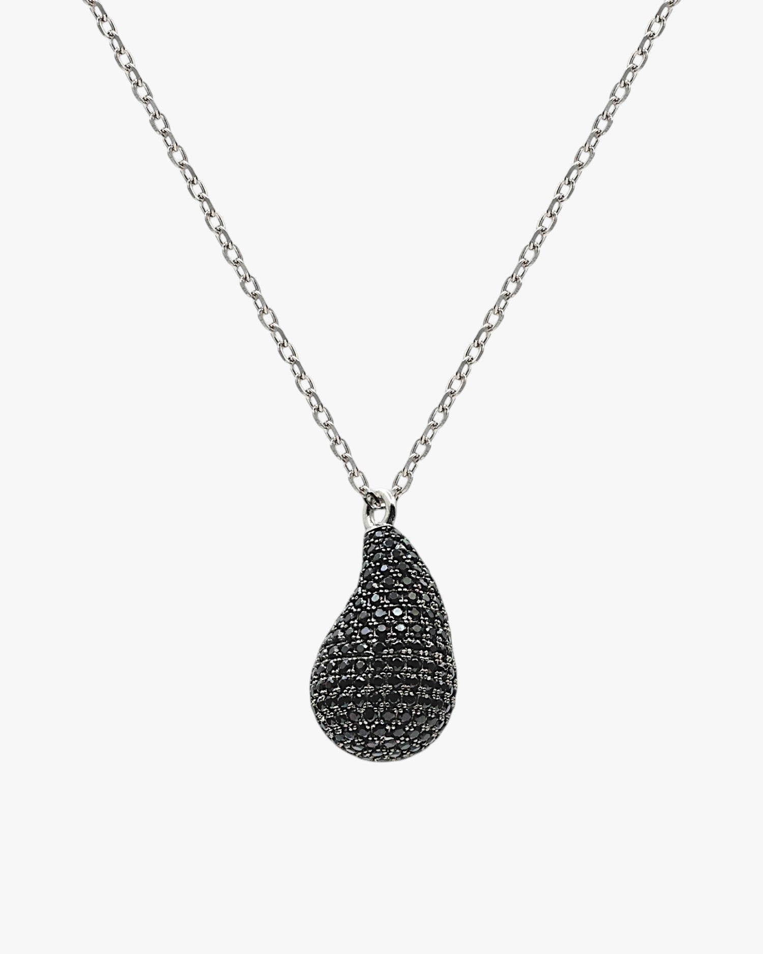 Collier original en argent en forme de mini larme avec zircone cubique noire