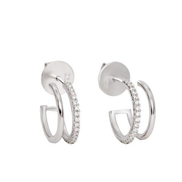 Double rail hoop earrings with cubic zirconia